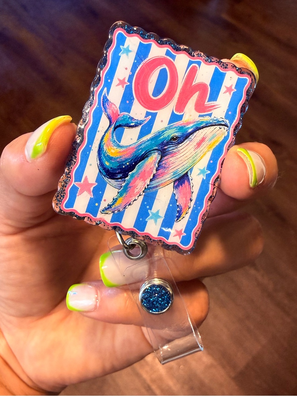 Oh whale! Glitter Badge Reel